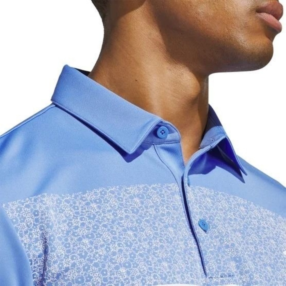 ADIDAS Chest Print Golf Polo‎ Shirt Mens Large Blue White Flowers Floral Top NWT - Picture 3 of 14